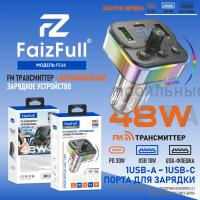FM модулятор+АЗУ FaizFull FS36 48W (PD30W+USB18W), Bluetooth 5.4+EDR RGB подстветка Кристалический корпус FM модулятор+АЗУ FaizFull FS36 48W (PD30W+USB18W), Bluetooth 5.4+EDR RGB подстветка Кристалический корпус